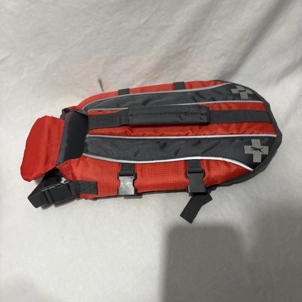 Dog‎ Life Jacket Size Small Orange/Grey Swimming Boating Water Floatation Aid